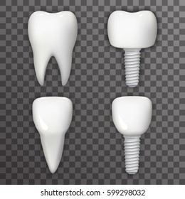 Dental Implant Realistic Tooth Poster Transperent Stomatology Icon Template Background Mock Up Design Vector Illustration