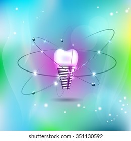 Dental implant scientific modern design on a beautiful blue  mesh background