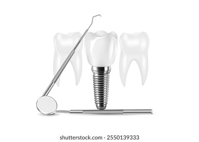 Implante dentário estrutura médica pictórico educativo infográfico cartaz com substituição molar fim ferramentas saudáveis modelos ilustração vetorial.