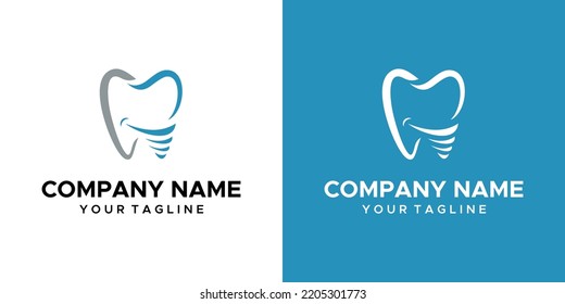 a dental implant themed graphic, on a blue and white background. vector graphics base.