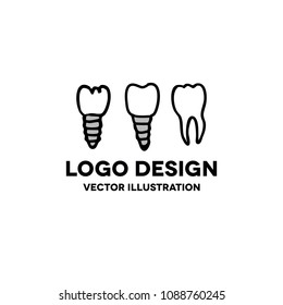 dental implant and tooth doodle icon
