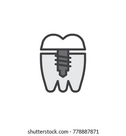 Dental implant tooth filled outline icon, line vector sign, linear colorful pictogram isolated on white. Symbol, logo illustration. Pixel perfect vector graphics