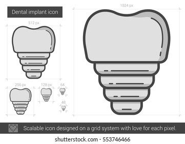 Dental implant vector line icon isolated on white background. Dental implant line icon for infographic, website or app. Scalable icon designed on a grid system.