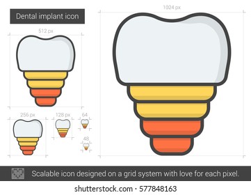 Dental implant vector line icon isolated on white background. Dental implant line icon for infographic, website or app. Scalable icon designed on a grid system.