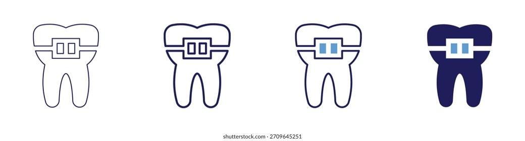 Icono de implantes dentales en 4 estilos diferentes. Línea delgada, línea, línea en negrita, duotono. Estilo duotono. Trazo editable.