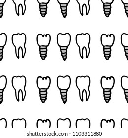 dental implants seamless doodle pattern