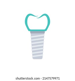 Dental implants surgery concept. Anatomical poster with human teeth. Prosthesis in mouth. Crown abutment and screw medical poster isolated flat vector illustration for clinic or education. .