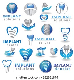 Dental implants symbol collection. Clean and bright designs. 