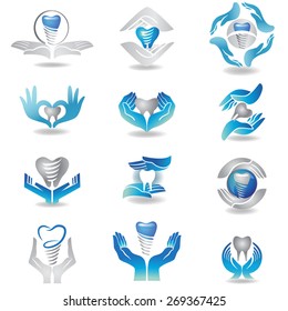 Dental implants symbol collection. Clean and bright designs. 