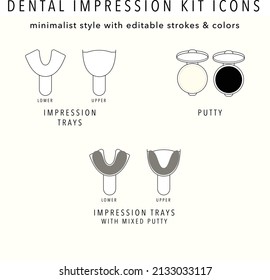 Dental Impression Kit Icons Night Guard Bruxism Night Grinding Teeth Straightener Clear Aligners Flat Style Style Minimalist with Editable Strokes and Colors 