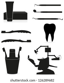 dental instruments black silhouette vector illustration isolated on white background
