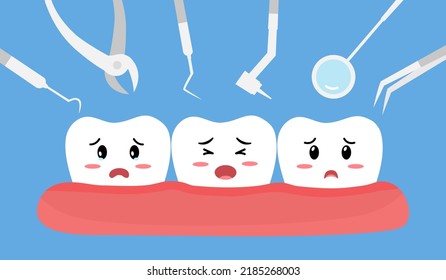 Dental instruments concept vector illustration. Dentist tools with teeth cartoon character in flat design.