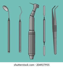 dental instruments, hand drawn vector illustration