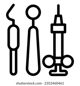 Dental instruments line icon, Medical concept, dentist mirror, probe and hook sign on white background, Dental tools icon in outline style mobile concept web design. Vector graphics.