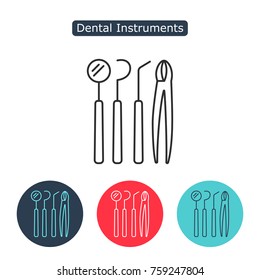 Dental instruments line icon. Set of dental equipment monochrome icons, design elements isolated on white background. Medicine symbol for info graphics, websites and print media. Editable stroke.