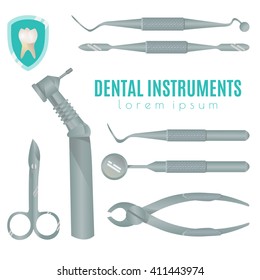 Dental instruments set. Vector illustration. All objects are conveniently grouped  and are easily editable.
