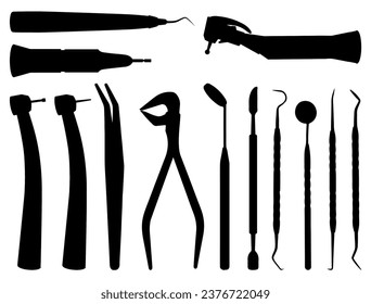 Dental instruments silhouette vector art