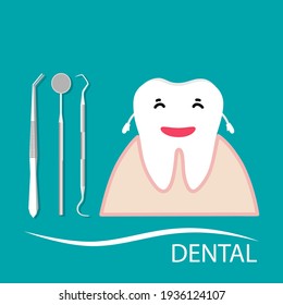 Dental instruments and Tooth. Teeth examination dentistry concept. 
