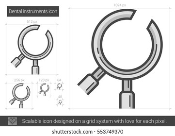 Dental instruments vector line icon isolated on white background. Dental instruments line icon for infographic, website or app. Scalable icon designed on a grid system.
