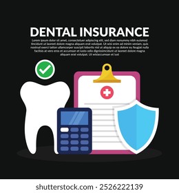 Dental insurance flat vector illustration isolated on dark background