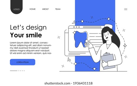 Dental insurance, healthcare and implantation clinic abstract concepts. Happy smile create concept. website, web page, landing page template. Flat cartoon vector illustration design.