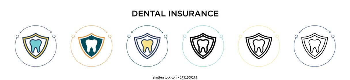 Dental insurance icon in filled, thin line, outline and stroke style. Vector illustration of two colored and black dental insurance vector icons designs can be used for mobile, ui, web