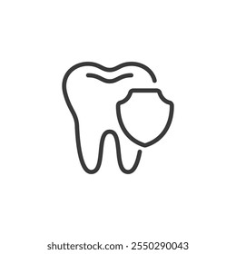 Seguro dental, icono en el diseño de la línea. Dental, seguro, salud, protección, cuidado, cobertura, dientes sobre fondo blanco Vector. Icono editable del golpe del seguro dental