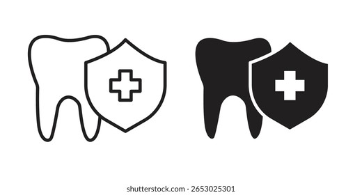 Dental insurance icon symbol set in black. line and flat icons