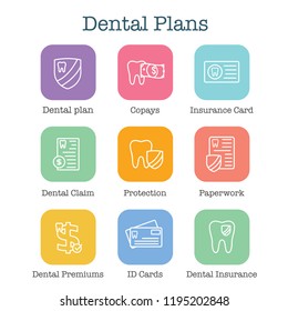 Dental Insurance Outline Icon Set with tooth image