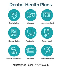 Dental Insurance Outline Icon Set with tooth image