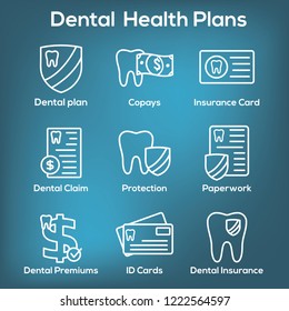 Dental Insurance Outline Icon Set with tooth image