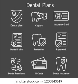Dental Insurance Outline Icon Set with tooth image