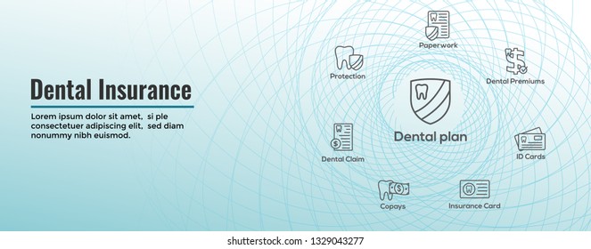 Dental Insurance Outline Icons with tooth image icon set web header banner