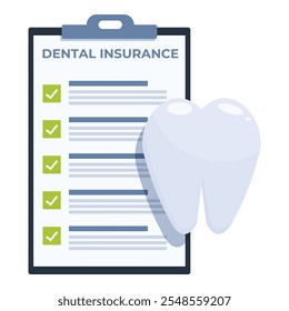 Documento de póliza de seguro dental con marcas de verificación e ilustración de dientes sanos que representa la cobertura de costos de atención médica