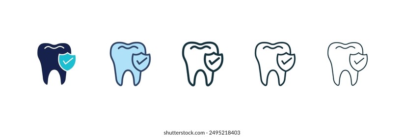 Dental insurance vector icon set black filled and outlined style.