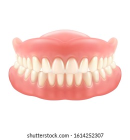Dental Jaw Or Dentures, False Teeth With Incisors. Mesh Or Model For Dentrisity. Tooth Care Or Oral Medicine, Fake Smile Or Prosthesis With Gum, Implant. Stomatology, Clinic, Artificial Tooth, Health