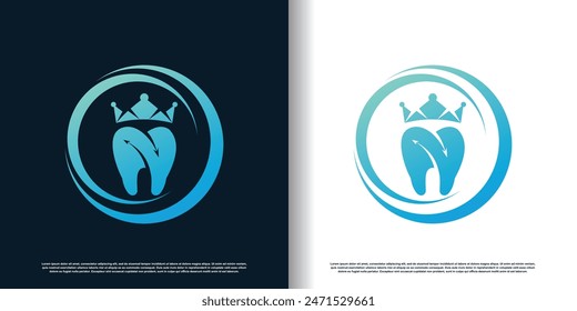 Dental king logo icon with modern crown concept design Premium Vector