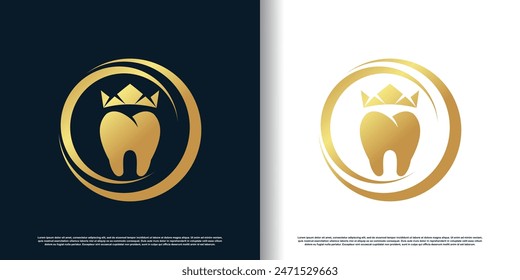 Dental king logo icon with modern crown concept design Premium Vector