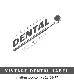 Dental label isolated on white background. Design element. Template for logo, signage, branding design. Vector illustration