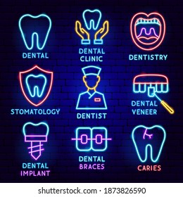 Dental Label Set. Vector Illustration of Stomatology Promotion.
