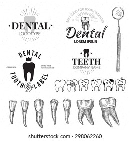 Dental labels and icons set. Vector