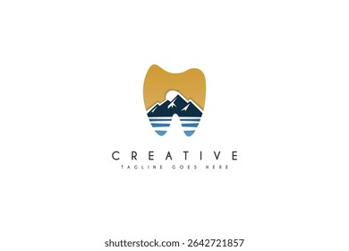 Dental Lake with Mountain Logo Design vector inspiration.