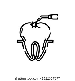 Ícone de contorno laser dentário, ilustração de vetor