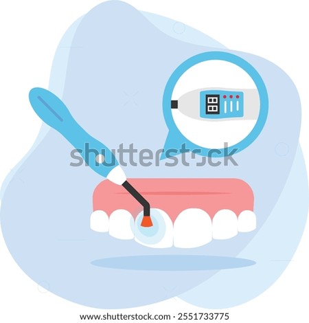 dental lazer procedures concentrated beam of light to remove shape tissue concept, Teeth Whitening or deep Cleaning vector icon design, Dentistry symbol, Healthcare sign Dental instrument illustration