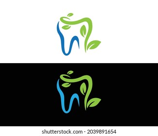 Dental con diseño de logo de hoja de diseño concepto de plantilla vectorial.