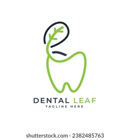 Dental leaf logo design creative idea teeth and leaf for eco dental