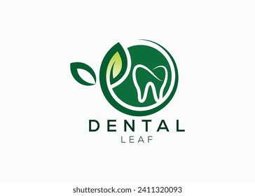 Dental leaf logo design vector template. Natural dental vector logo