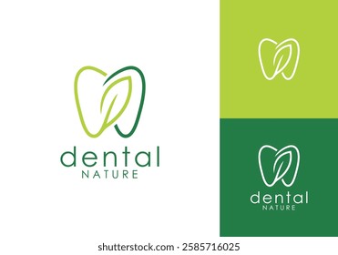 dental with leaf logo. nature dental health care line art vector graphic design