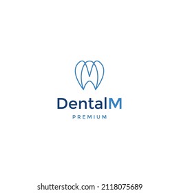 Dental with letter m line logo design