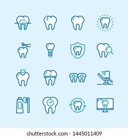 Dental line blue color icons flat line style